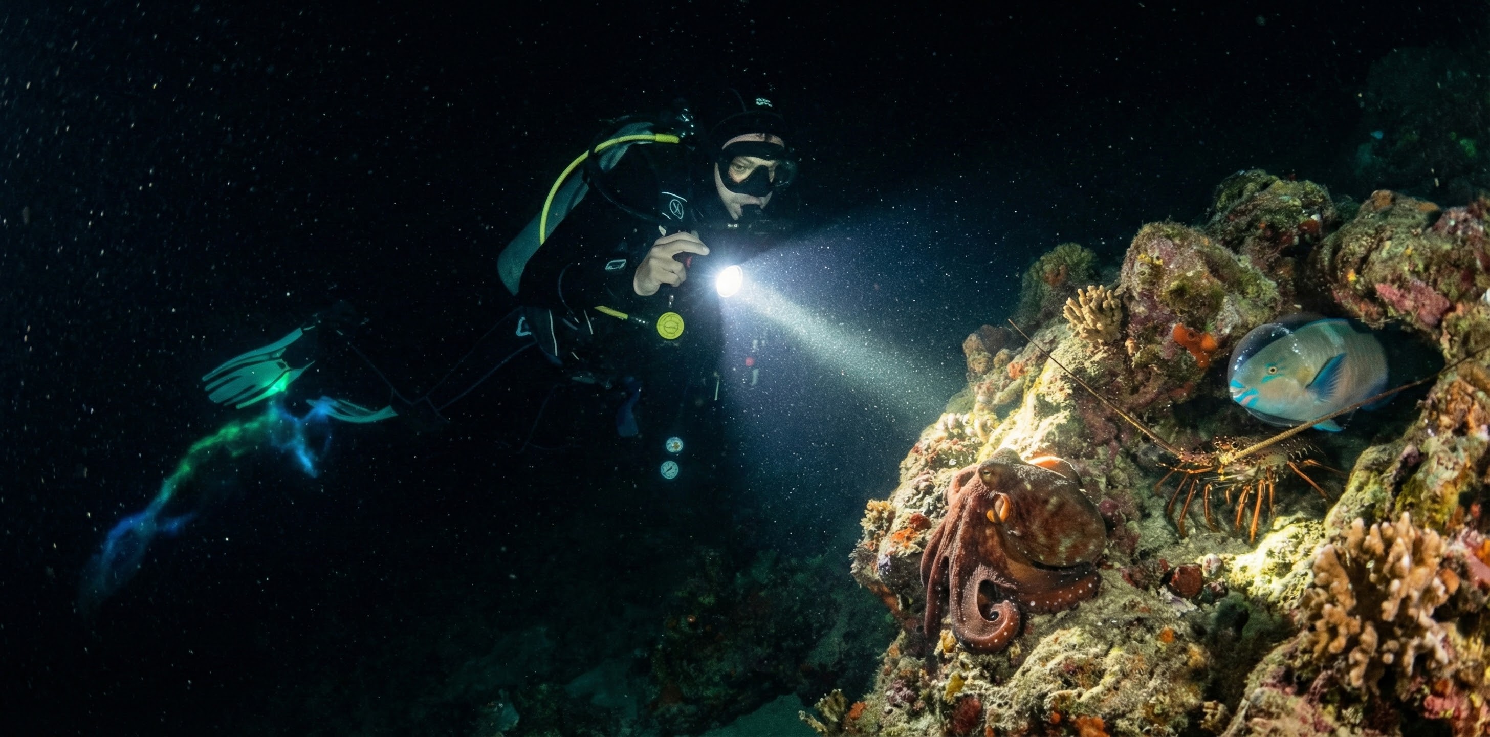 Night diving with underwater lights